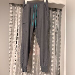 FIGS Charcoal Gray Joggers WITH blue ties